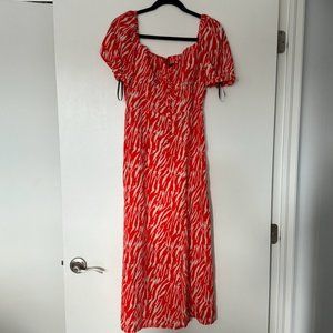 Bright Red & White Midi Dress Size 6